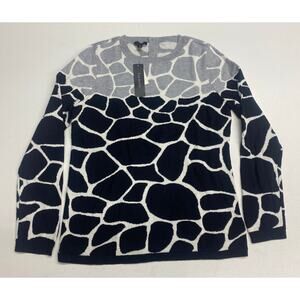 NEW Talbots crewneck animal print graphic cotton pullover sweater, M
